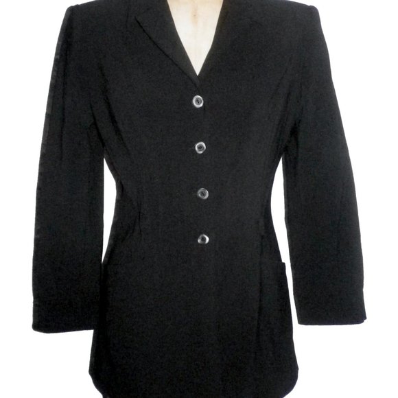 Beautiful Quality Fabric Long Black Blazer Classic Made in France - Picture 2 of 10